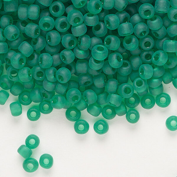 Seed bead, Dyna-Mites™, glass, transparent matte jade green, #6 round. Sold per 40-gram pkg. image number 0