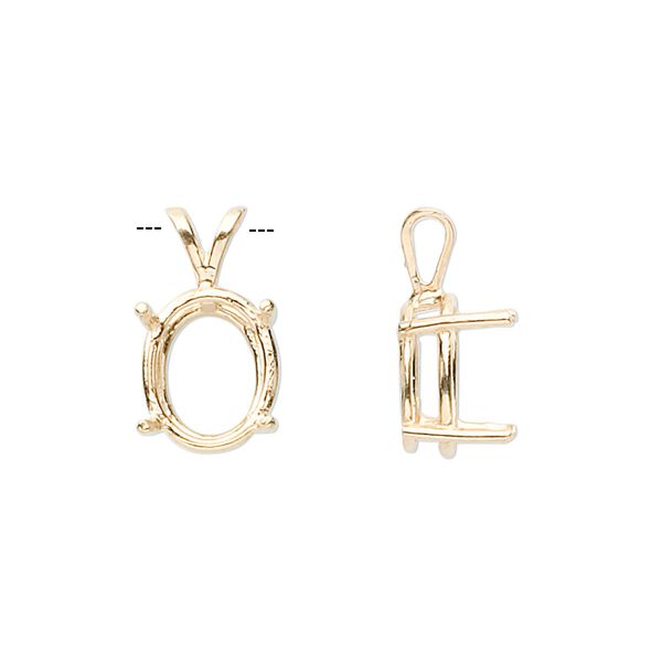 Pendant, Sure-Set™, 14Kt gold, 12x10mm with 4-prong oval setting. Sold individually. image number 0