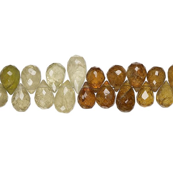 Grossularite garnet 1pkg1, hand-cut top-drilled micro-faceted teardrop bead natural 8 inch 7x4mm-9x5mm image number 0