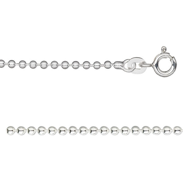 Chain, sterling silver, 2mm ball, 36 inches. Sold individually. image number 0