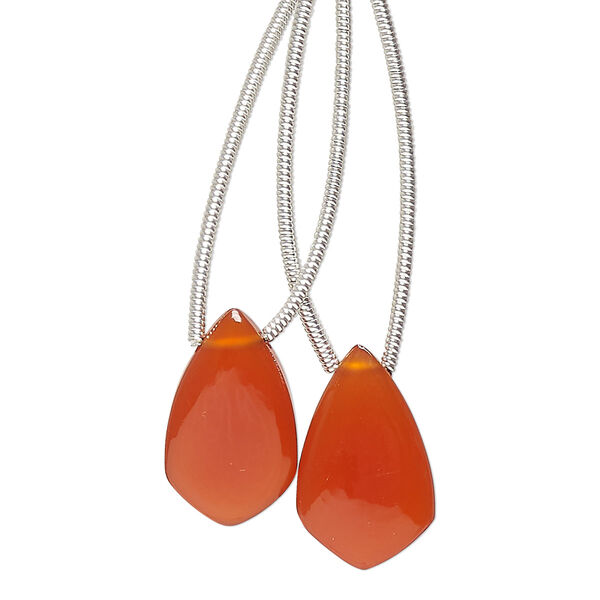Carnelian 1pkg2, hand-cut top-drilled puffed kite bead 17x10mm image number 0