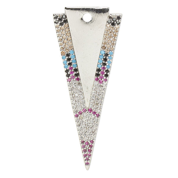Focal, cubic zirconia and silver-finished brass, multicolored, 41x17.5mm single-sided arrowhead. Sold individually. image number 0