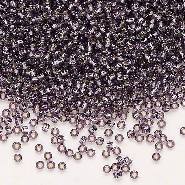 Seed bead, Miyuki, glass, pkg/25g, #11 rocaille, transparent silver-lined amethyst purple (RR-24). image number 0