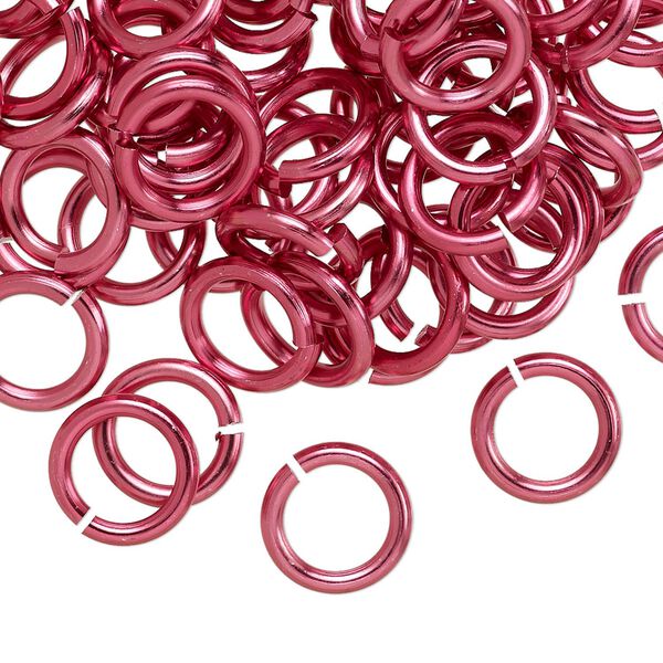 Jump ring, anodized and dyed aluminum, dark pink, 10mm round, 6.8mm inside diameter, 14 gauge. Sold per pkg of 100. image number 0
