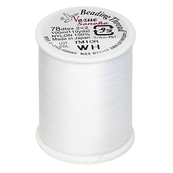Thread, Nozue Sonoko, nylon, white, 0.29mm diameter, 8-pound test. Sold per 110-yard spool. image number 0