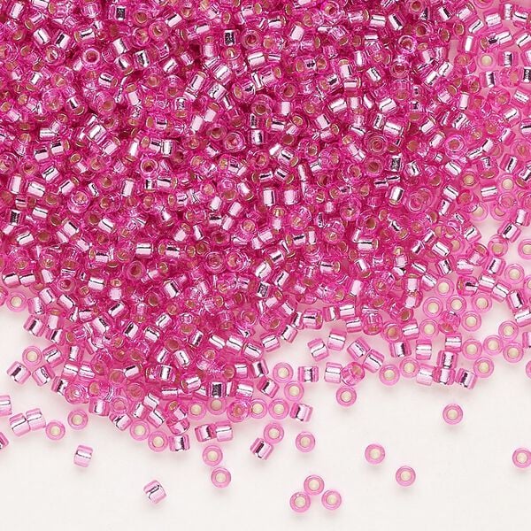 Seed bead, Delica®, glass, pkg/7.5g, #11 round, Duracoat® opaque silver-lined pink parfait (DB-2153). image number 0