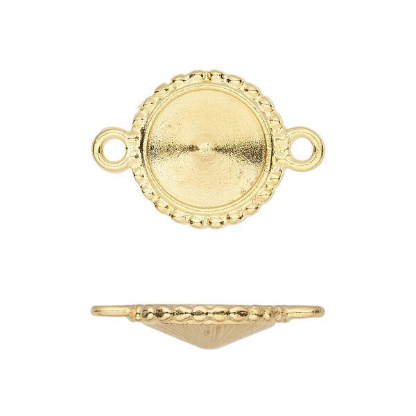 Link, Almost Instant Jewelry® and TierraCast®, gold-plated pewter (tin-based alloy), 17mm round with beaded edge and 12mm rivoli glue-in setting. Sold per pkg of 20. image number 0