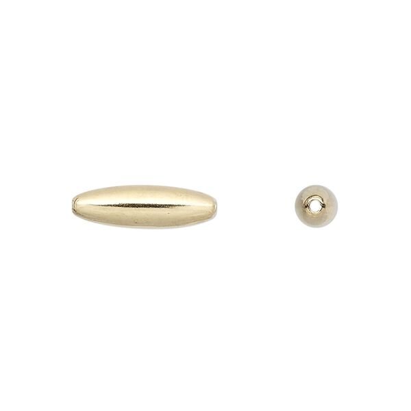 Bead, gold-plated brass, 15x4.5mm smooth oval. Sold per pkg of 10. image number 0