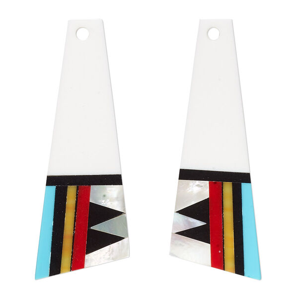 Focal, mother-of-pearl shell and resin, multicolored, 42x16mm single-sided right- and left-facing flat trapezoid. Sold per pkg of 2. image number 0