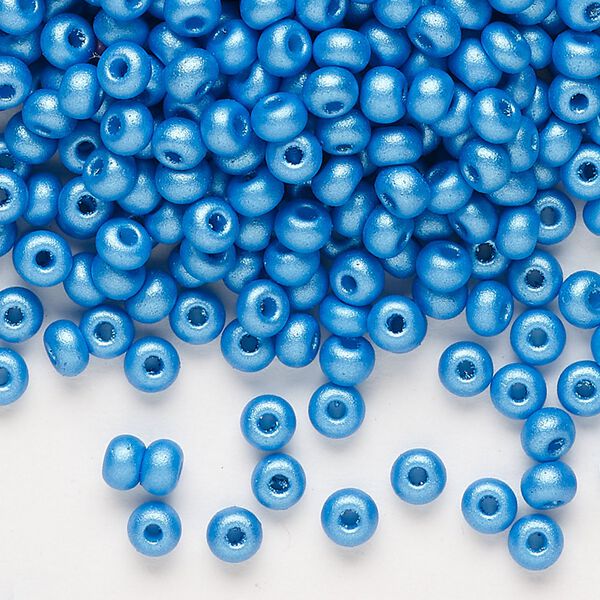 Seed bead, Preciosa Ornela Czech glass, pkg/50g, #6 rocaille, opaque PermaLux dyed sky blue chalkwhite, (22019). image number 0