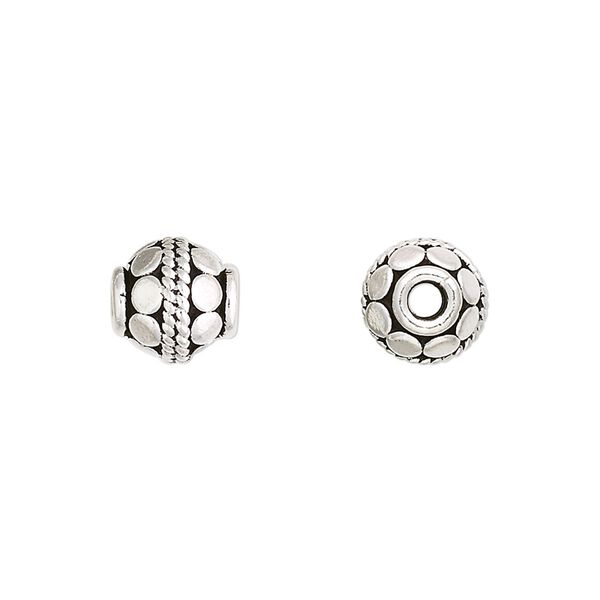Bead, antiqued sterling silver, 9mm round with circles. Sold per pkg of 2. image number 0