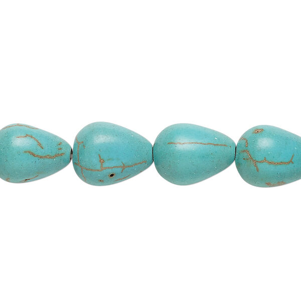 Bead, magnesite (dyed / stabilized), blue-green, 13x8mm teardrop, C grade, Mohs hardness 3-1/2 to 4. Sold per 15-inch strand. image number 0