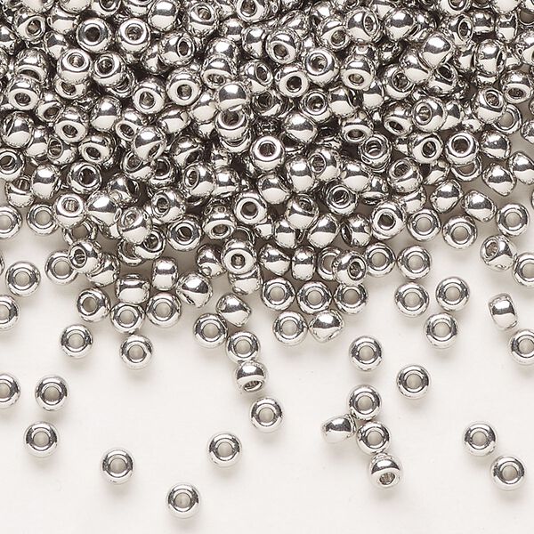Seed bead, Miyuki, glass, pkg/250g, #8 rocaille, opaque palladium-plated, (RR-194). image number 0