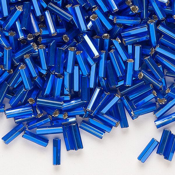Bead, Preciosa Ornela Czech glass, bugle bead, pkg/500g, 1/4 inch, silver-lined transparent medium blue, (37080). image number 0