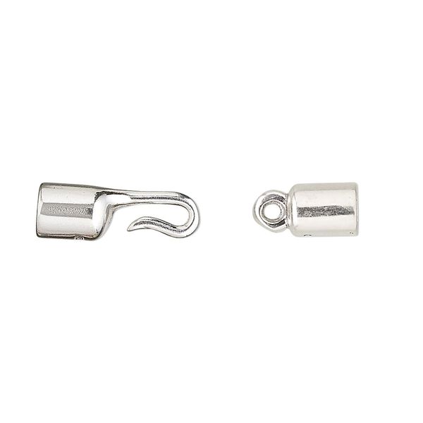 Cord end, hook-and-eye, sterling silver, 25x5.5mm. Sold per 2-piece set. image number 0
