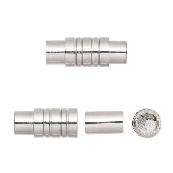Clasp, glue-in, magnetic, stainless steel, 20x8mm round tube, 5mm inside diameter. Sold individually. image number 0