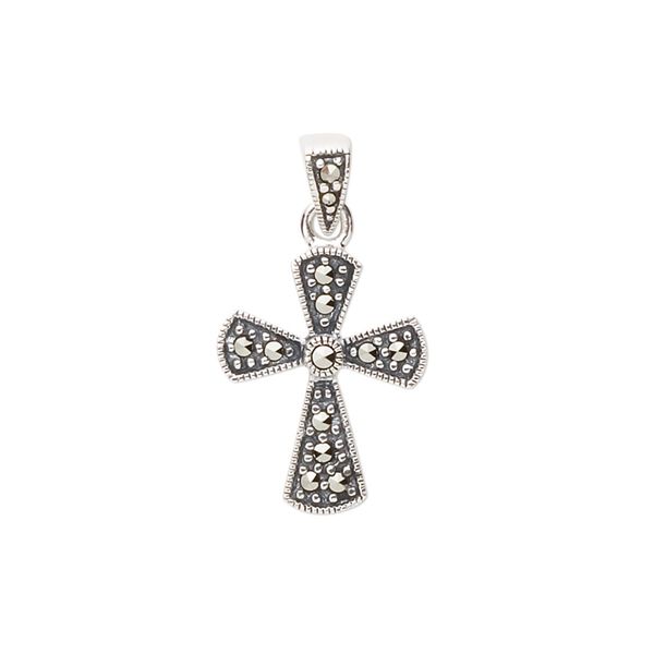 Marcasite / sterling silver 1pkg1, cross pendant natural 25x14mm image number 0