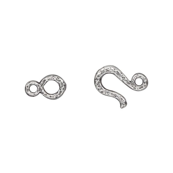 Clasp, TierraCast®, hook-and-eye, pewter, (tin-based alloy) 20x11mm with hammered design. Sold per pkg of 10. image number 0