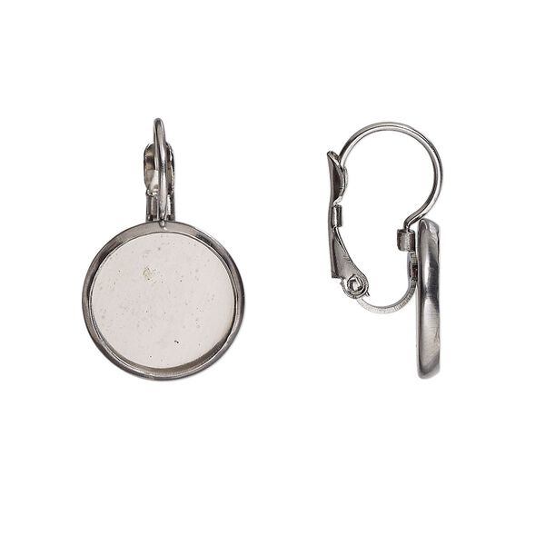 Ear wire leverback 1pkg4, 22mm / 12mm round glue-in setting, stainless steel 2 pair image number 0
