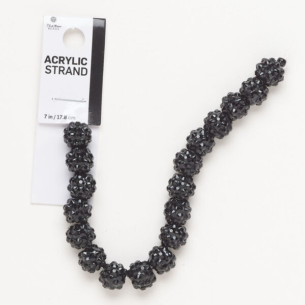 Bead, acrylic, black, 9-10mm bumpy round. Sold per 7-inch strand, approximately 15 beads. image number 0