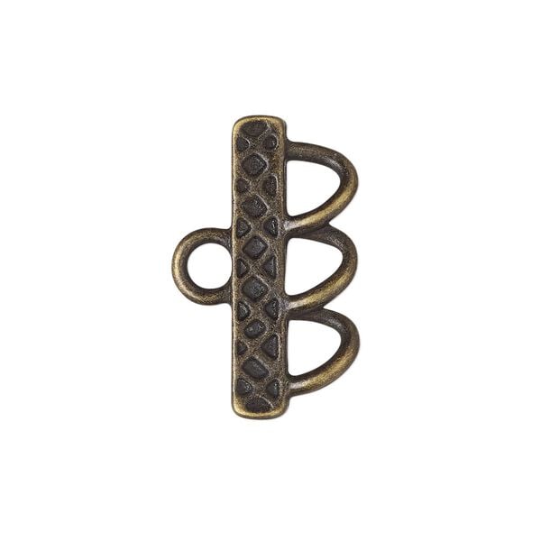 End bar, antique brass-finished "pewter" (zinc-based alloy), 25x4.5mm single-sided diamond design with 3 loops. Sold per pkg of 6. image number 0