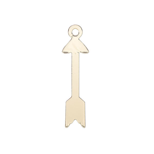 Charm, gold-finished steel, 26x7.5mm arrow. Sold per pkg of 10. image number 0