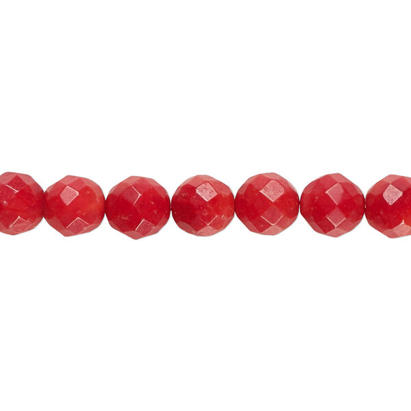Bead, bamboo coral (dyed), red, 6-7mm hand-cut faceted round, B- grade, Mohs hardness 3-1/2 to 4. Sold per 15-1/2" to 16" strand. image number 0