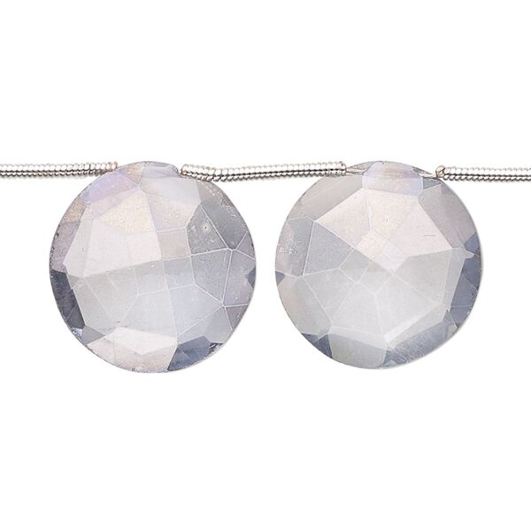 Quartz crystal 1pkg9, hand-cut top-drilled faceted puffed flat round bead 15-17mm image number 0