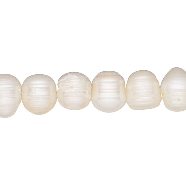 Pearl, cultured freshwater (bleached), white, 8-9mm semi-round, D grade, Mohs hardness 2-1/2 to 4. Sold per 15-1/2" to 16" strand. image number 0