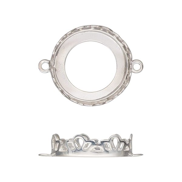Link, sterling silver, 19mm round with petal edge and open back with 18mm round cabochon bezel setting. Sold individually. image number 0