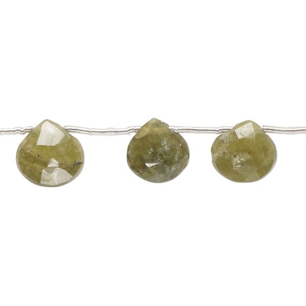 Vesuvianite 1pkg11, hand-cut top-drilled faceted puffed teardrop bead natural 9-11mm image number 0