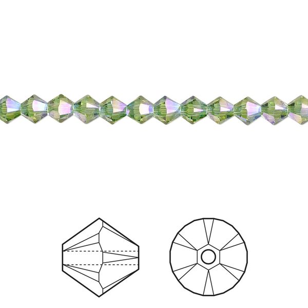 Bead 144pk peridot shimmer 2X, Crystal Passions® 4mm bicone 5328 image number 0