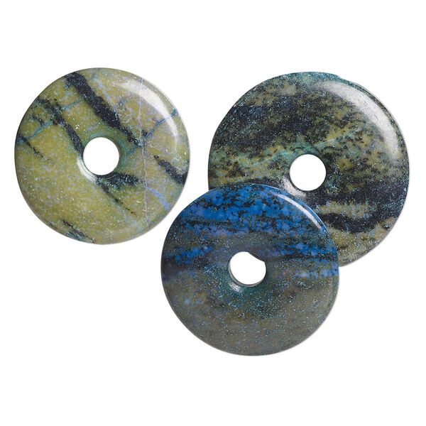 Yellow "turquoise" (serpentine with quartz) 1pkg3, donut focal mix 40-45mm image number 0
