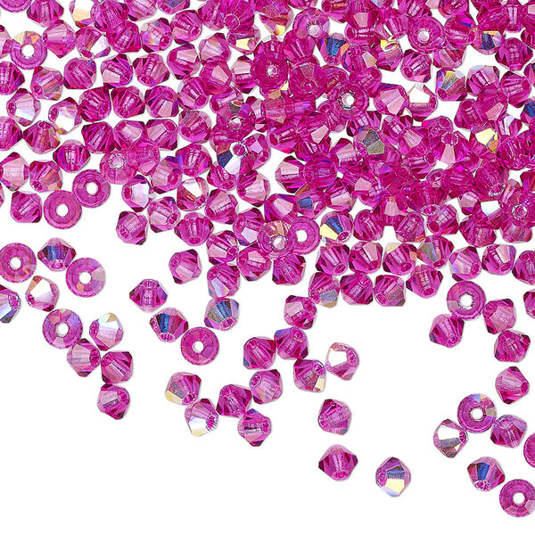 Bead 144pk fuchsia AB, Preciosa Czech crystal 3mm bicone image number 0
