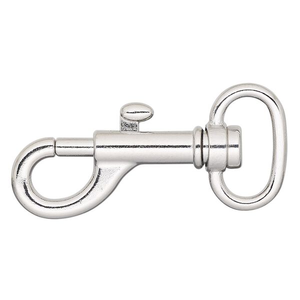 Clasp, snap hook, imitation rhodium-finished steel and "pewter" (zinc-based alloy), 31x13mm with swivel and oval ring. Sold per pkg of 4. image number 0