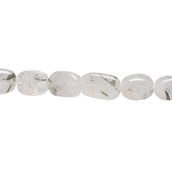 Tourmalinated quartz 1pkg1, hand-cut flat oval bead natural 15.5-16 inch 9x8mm-12x10mm image number 0