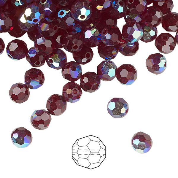 Bead 576pk garnet AB, Preciosa Czech crystal 5mm round image number 0