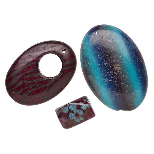 Magnesite 1pkg3, silk-screened mixed shape bead / focal mix 18x13mm-60x55mm image number 0