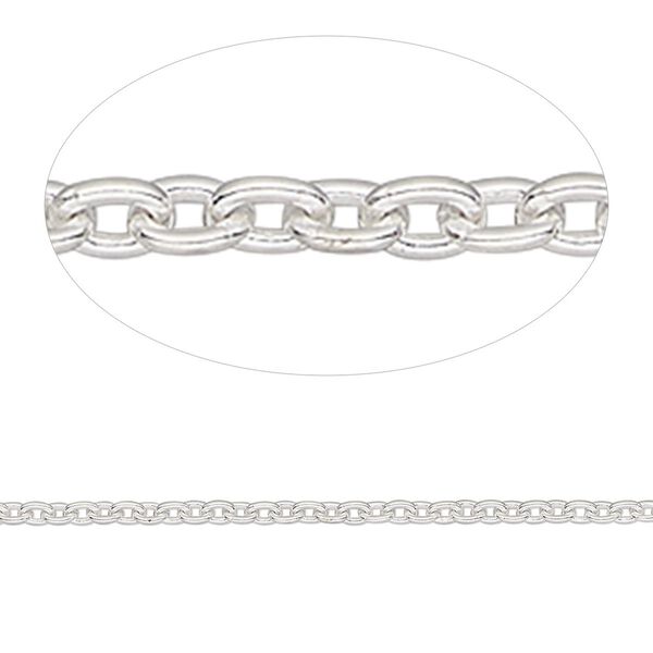 Chain, sterling silver, 2x1.5mm cable. Sold per 50-foot spool. image number 0
