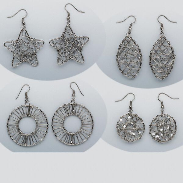Earring, glass and gunmetal-plated steel, white, assorted wire-wrapped design with fishhook ear wire. Sold per pkg of 4 pairs. image number 0