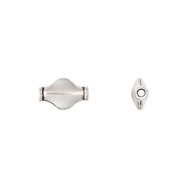 Bead, sterling silver, 11x7mm flat oval. Sold per pkg of 10. image number 0