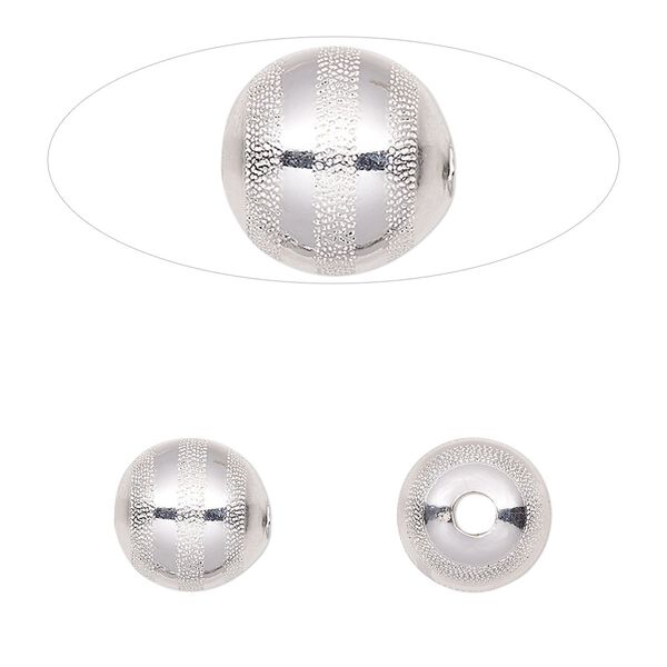 Bead, sterling silver, 10mm round with laser-cut lines design. Sold per pkg of 2. image number 0
