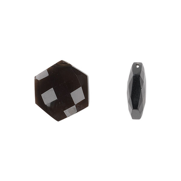 Smoky quartz 1pkg2, hand-cut top-drilled flat hexagon bead 13mm image number 0