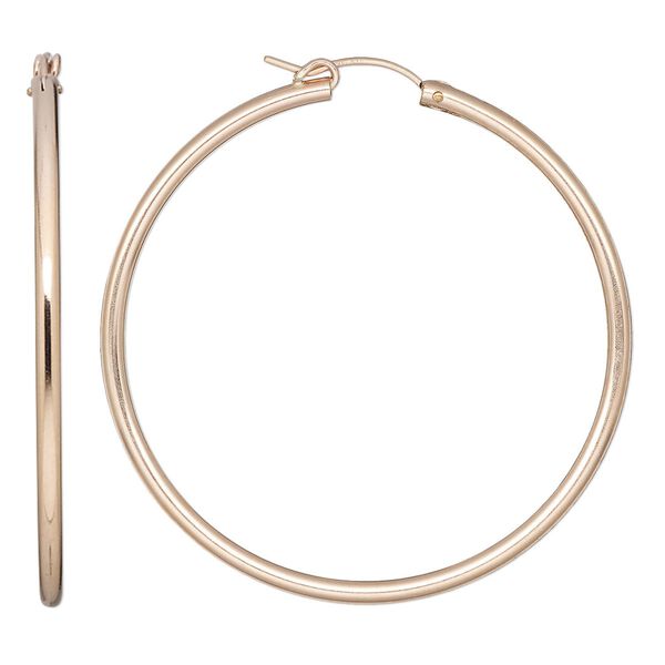 Earring, Create Compliments®, 14Kt rose gold-filled, 50mm flexible round hoop with latch-back closure. Sold per pair. image number 0
