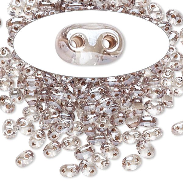 Seed bead, Preciosa Twin™ Czech glass, pkg/10g, 5x2.5mm oval, transparent mocha terra color-lined clear, (38618). image number 0