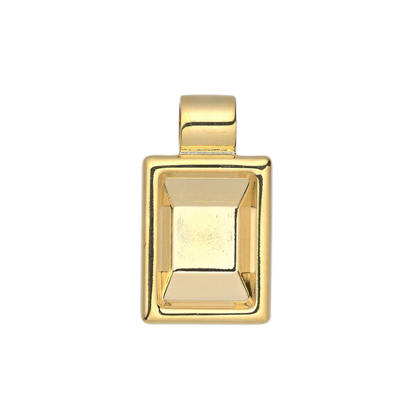 Pendant, Almost Instant Jewelry®, gold-plated "pewter" (zinc-based alloy), 24x14mm single-sided rectangle with 14x10mm rectangle setting and tube bail. Sold individually. image number 0