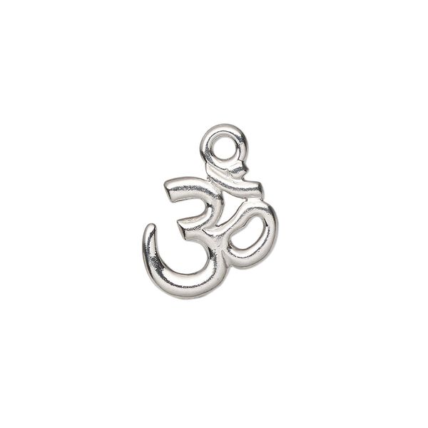 Drop, TierraCast®, white bronze-plated pewter (tin-based alloy), 14x13mm Om symbol. Sold per pkg of 20. image number 0