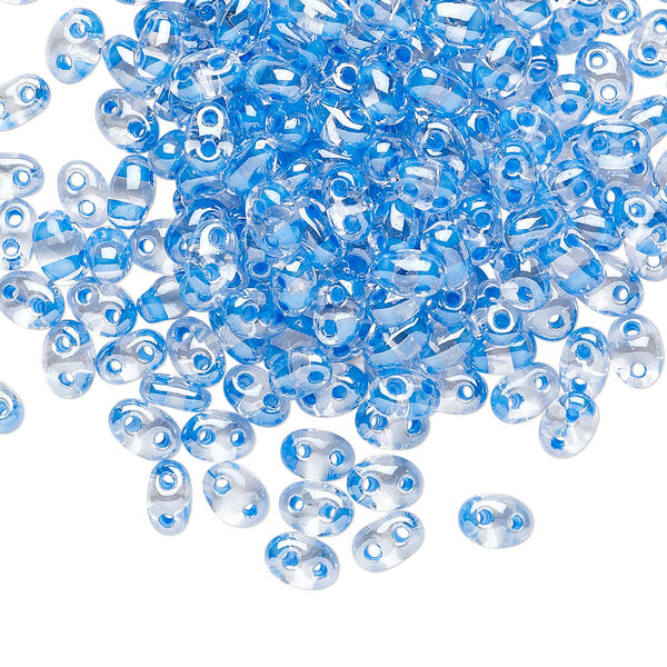Seed bead, Preciosa Twin™ Czech glass, pkg/250g, 5x2.5mm oval, transparent sea blue terra color-lined clear, (38636). image number 0
