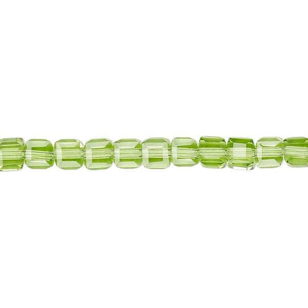 Bead 1pk 18 facets transparent green, Celestial Crystal® 4mm cube 15.5-16 inch image number 0