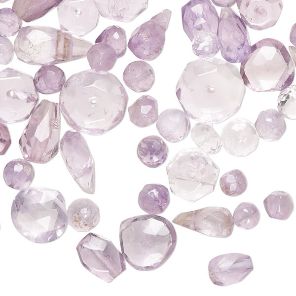 Bead mix, amethyst (natural), 4mm-11x6mm hand-cut top- and center-drilled faceted mixed shapes with 0.4-1.4mm hole, C grade, Mohs hardness 7. Sold per 1-ounce pkg, approximately 85-100 beads. image number 0
